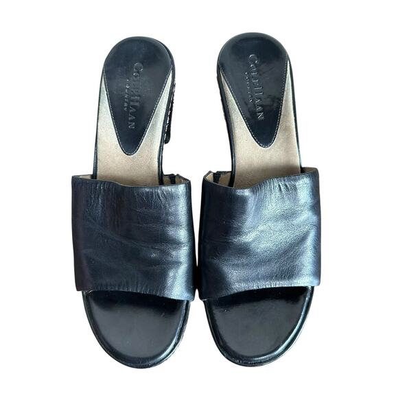Cole Haan Country Women’s Black Leather Open Toe Chunky High Heel Mule Size 7 - Picture 2 of 10